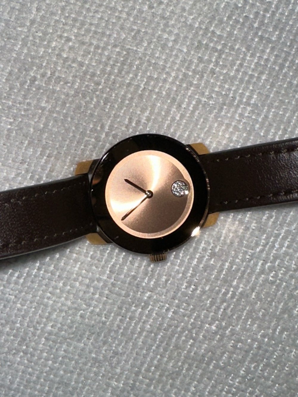 Movado Women’s Brown Leather Watch with Rose Gold Dial